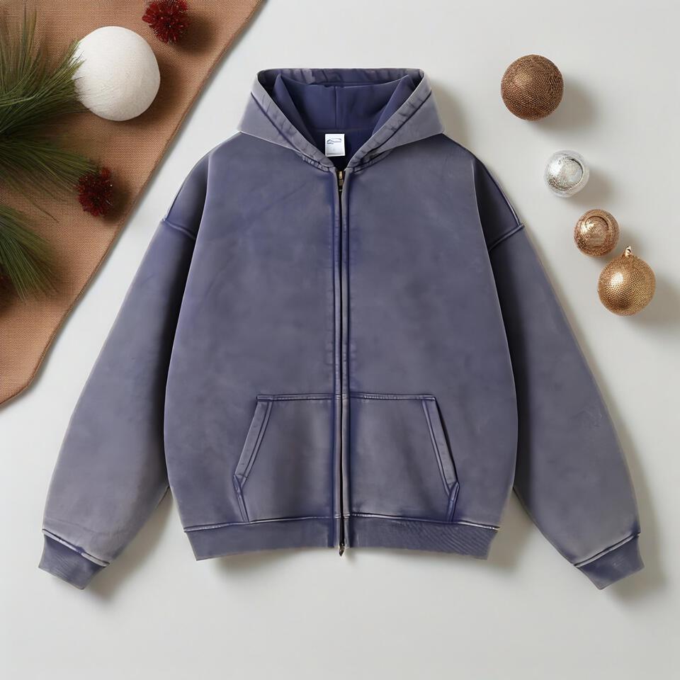 Washed Vintage Blue Unisex Hoodie Streetwear Style