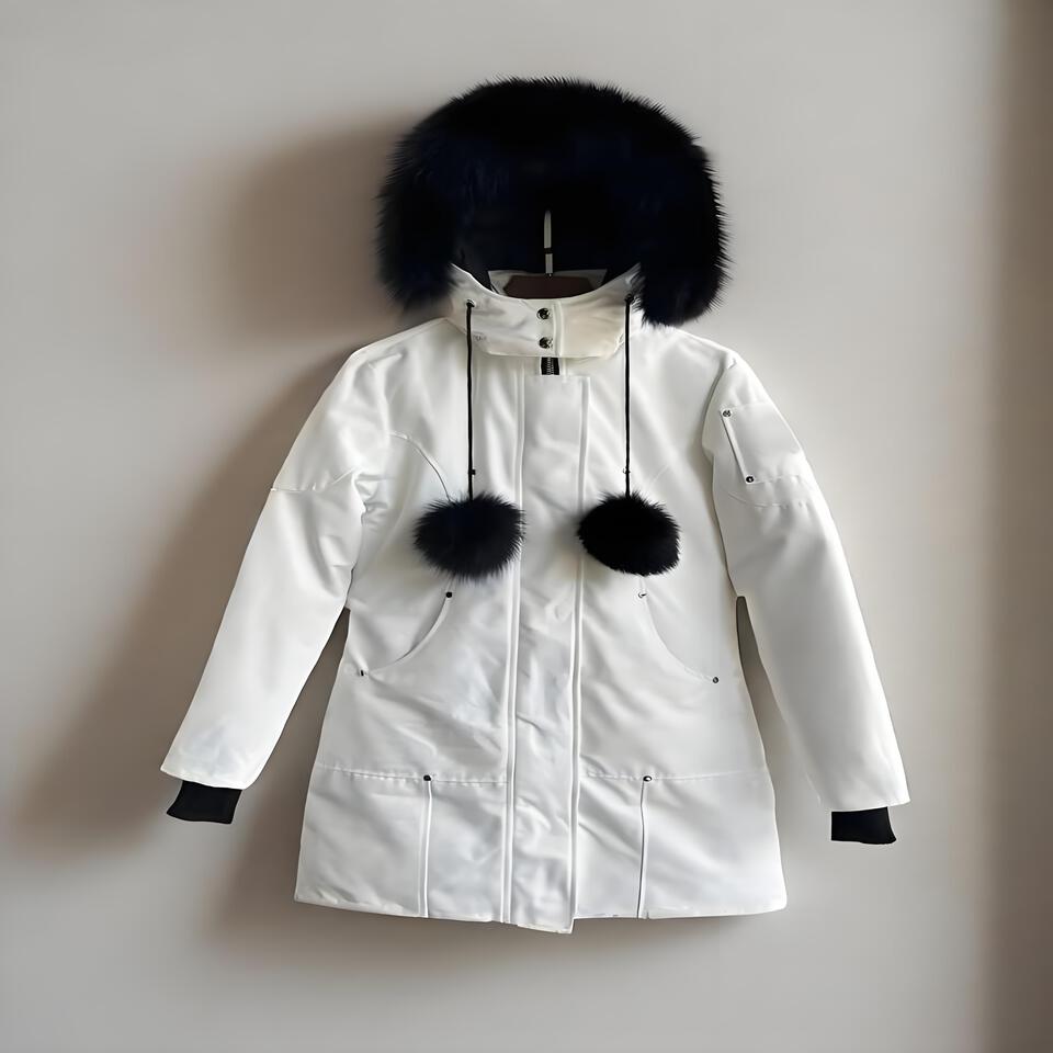 White Hooded Parka With Fur Trim Unisex Winter Coat