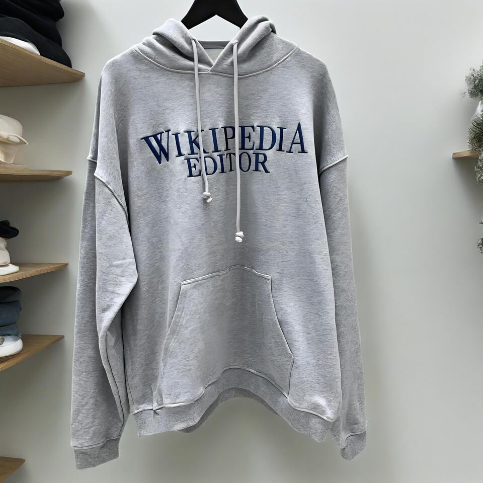 Wikipedia Editor Grey Embroidered Cotton Hoodie