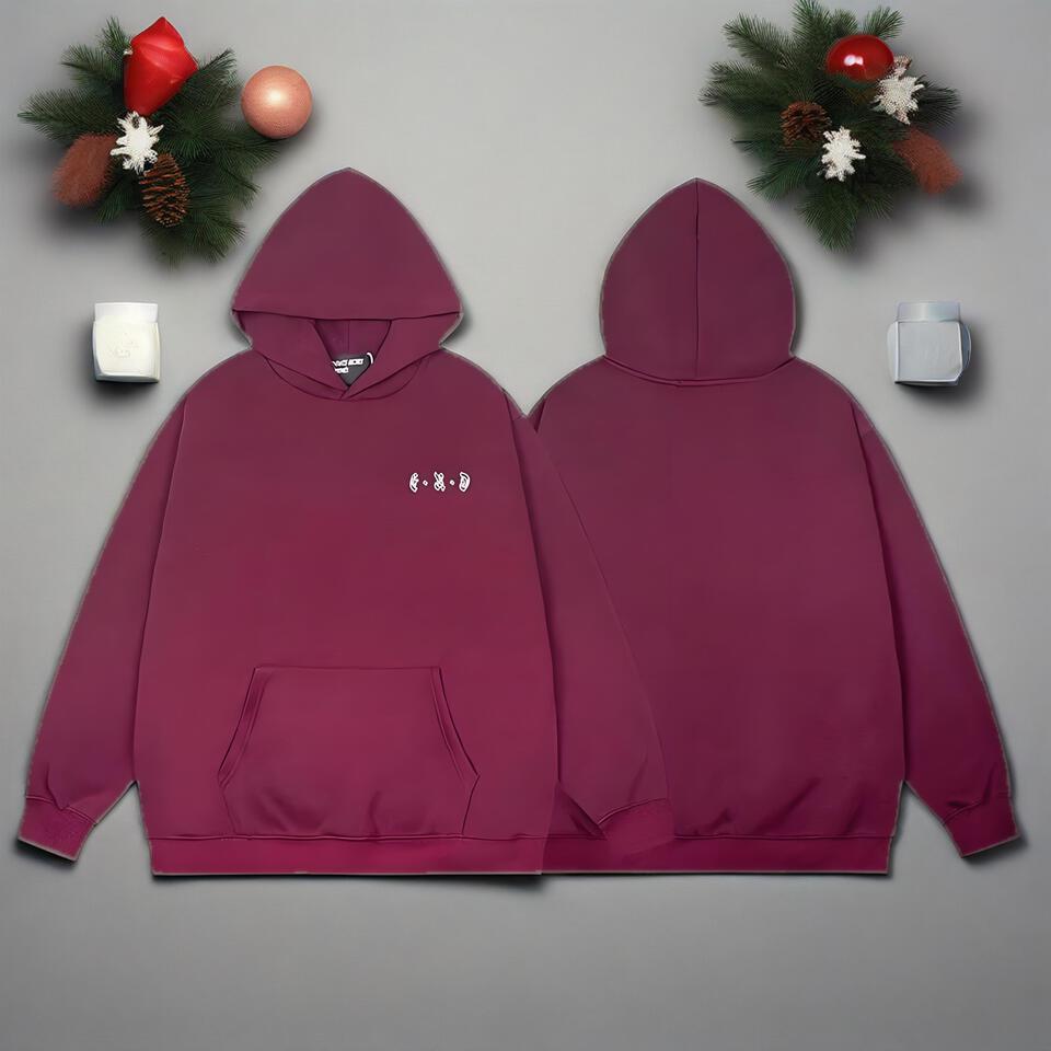 Wine Red Unisex Hooded Cotton Sweatshirt Streetwear