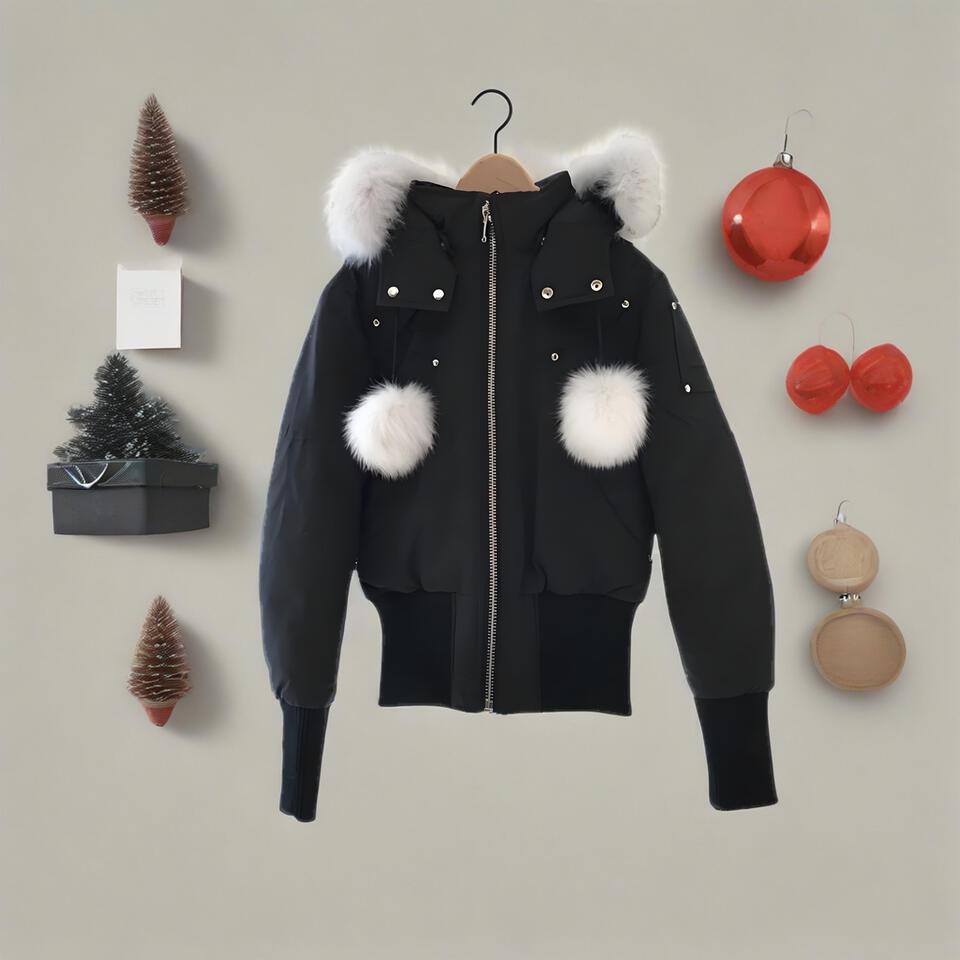 Winter White Faux Fox Fur Collar Black Short Warm Coat