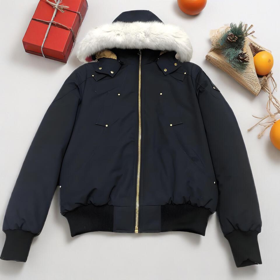 Winter Windproof Warm Hooded Coat Navy Blue Thickened Padded Unisex
