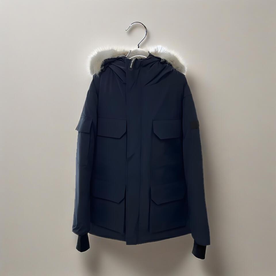 Workwear Style Hooded Down Jacket Unisex Winter Blue Coat