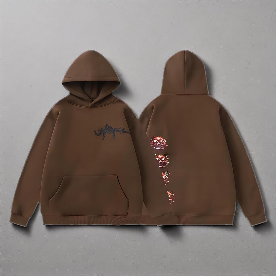 Yohji Yamamoto Brown Fleece Hoodie Unisex Street Cartoon