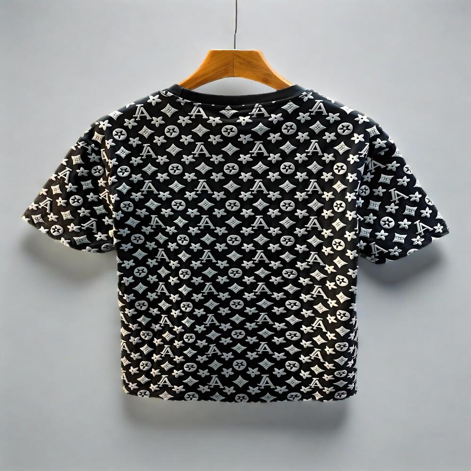 Yora Black Cotton Monogram Print Unisex T-Shirt