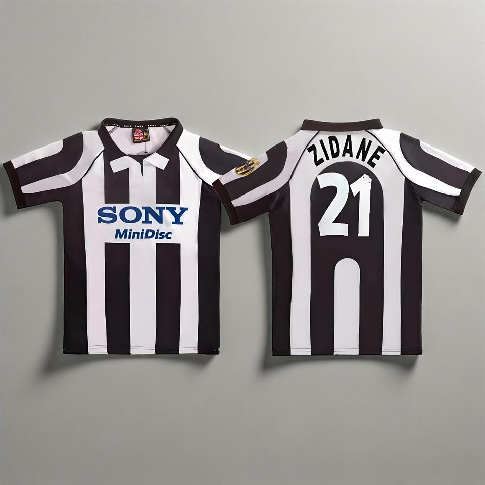 Zidane Vintage Football Jersey Black and White Retro 90s Classic Soccer Shirt